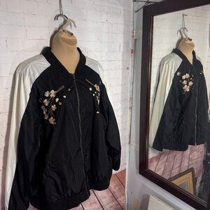 Torrid Black Skull Floral Embroidered Bomber zip up Jacket